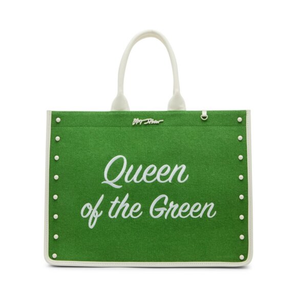 Betsey Johnson Kitsch Queen Of The Green Large Canvas Tote Bag Green & White NWT - Picture 7 of 16